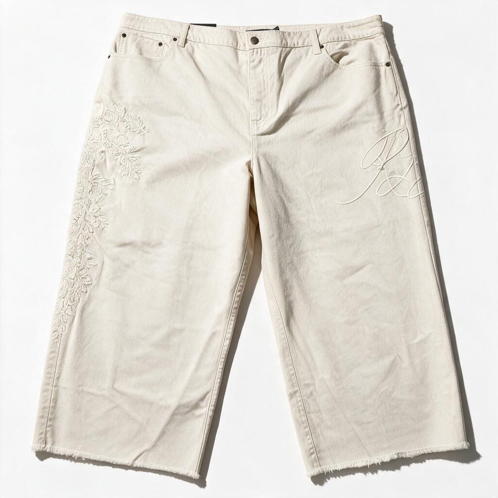 Lauren Ralph Lauren High-Rise Relaxed Crop Women 22W Cream Beaded Embroidered